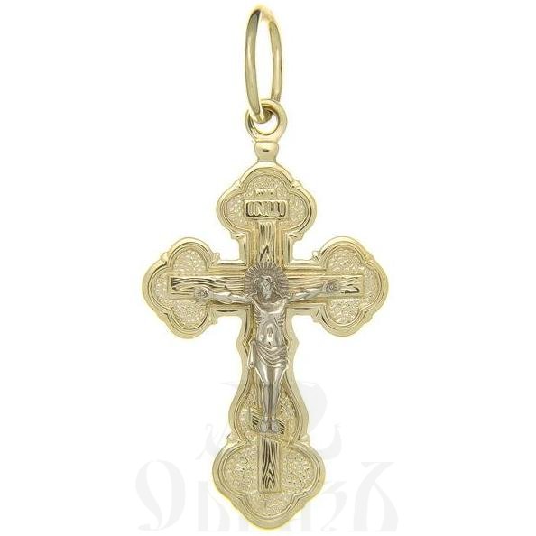 золотой крест трилистник с молитвой "спаси и сохрани", 585 проба желтого и белого цвета (арт. п10024-з5жб)