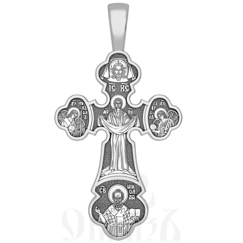 крест трилистниковый «покров божией матери», серебро 925 проба с платинированием (арт. 17.072р)